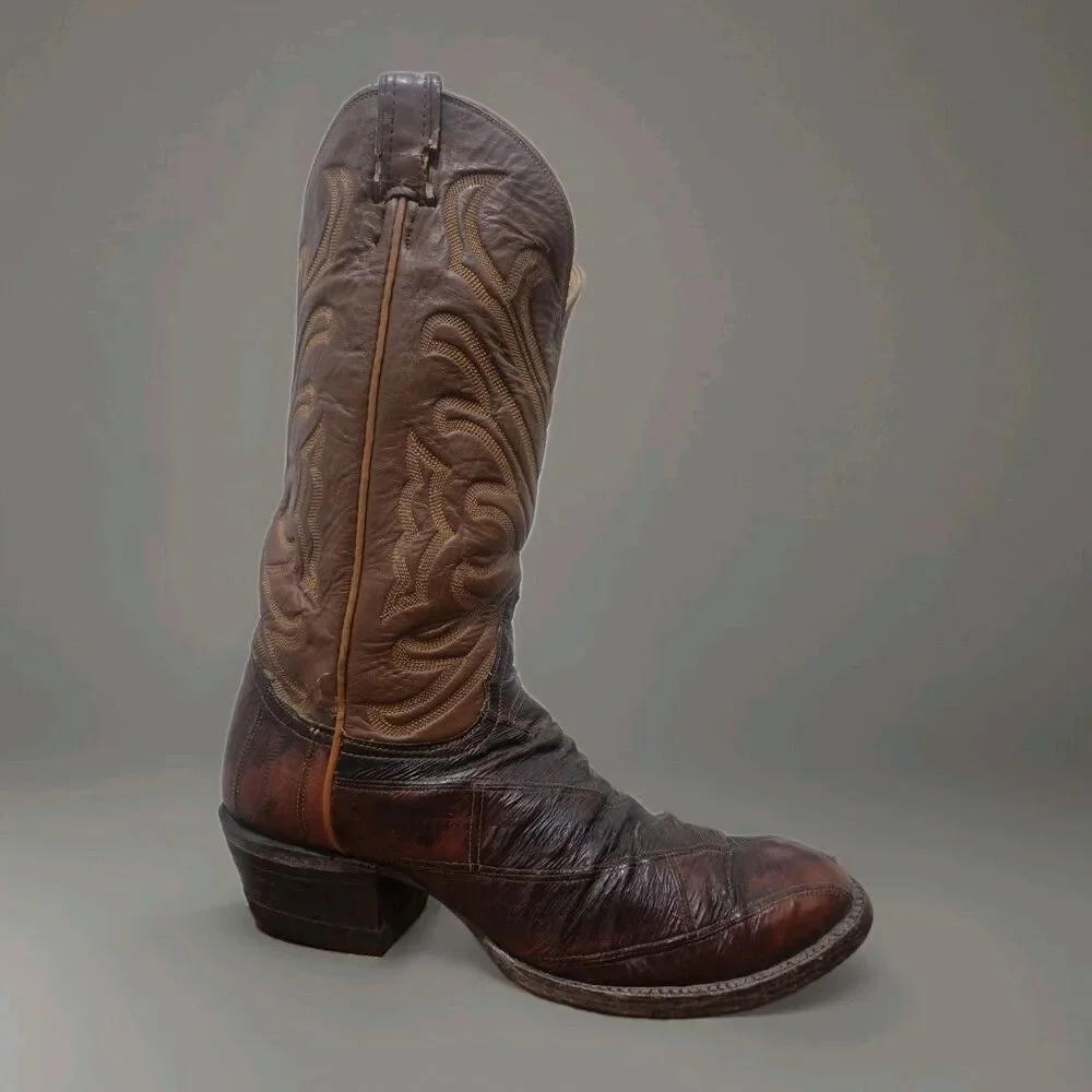 Vintage Tony Lama 8268 Men’s 13 Eel Skin Cowboy Boots Size 8.5D Black Label USA